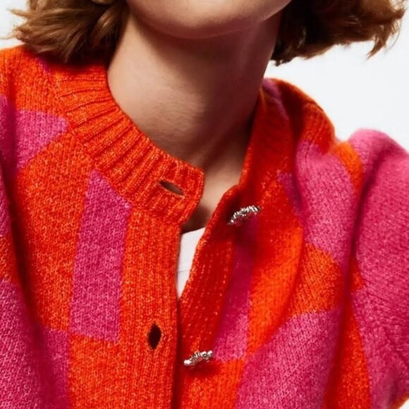 Mango Pink and Orange Geometric Cardigan - Picture 3 of 11